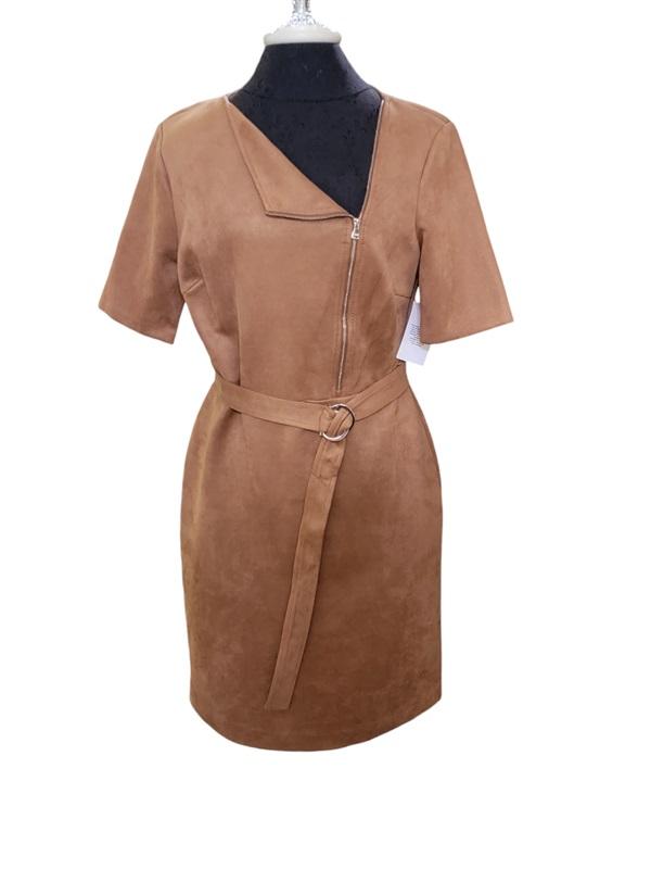NWT DKNY 12 Ultrasuede Asymmetrical Belted Sheath Dress 120178