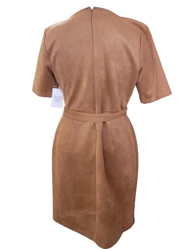 NWT DKNY 12 Ultrasuede Asymmetrical Belted Sheath Dress 120178