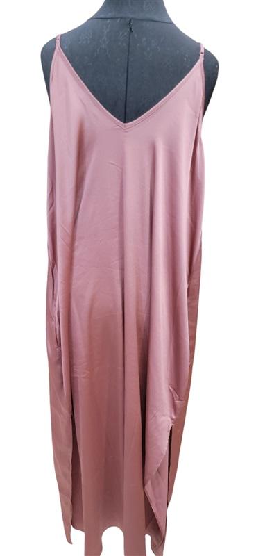 NWT Van Winkle S Satin Side Slit V-Neck Sleeveless Maxi Chemise Mauve 120223