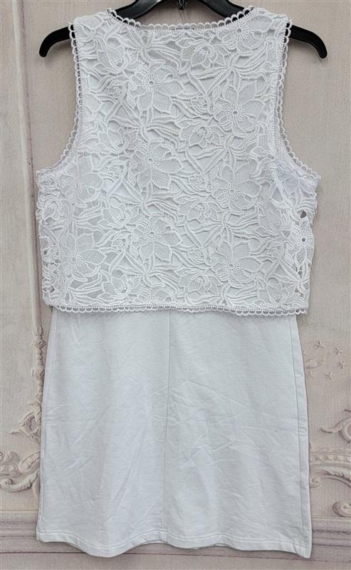 NWOT Boston Proper M Lace Overlay Tank Dress Terry Backed White 120225