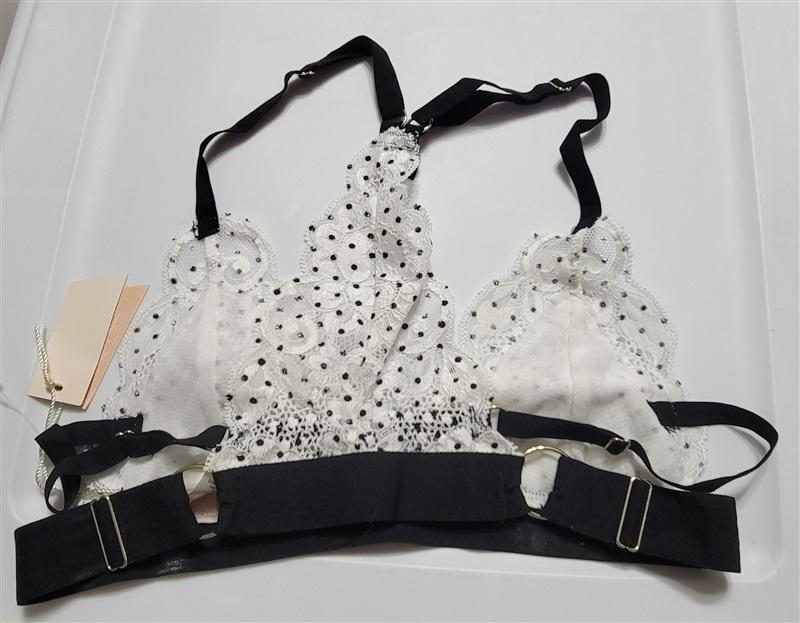 NWT HAH Intimates XS SistHAH Bralittle Racerback Bralette Black Polka Dot 120245