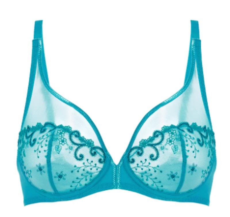 NWT Simone Perele 34F Delice Sheer Plunge Bra 12X319 Blue 120279