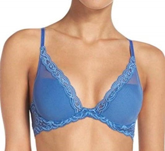 New Natori 36DDD Blue Feathers Bra Plunge Contour Style 730023 120360