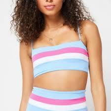NWOT L*Space L Rebel Stripe Color Block Bikini Swim Top Blue Pink 120384