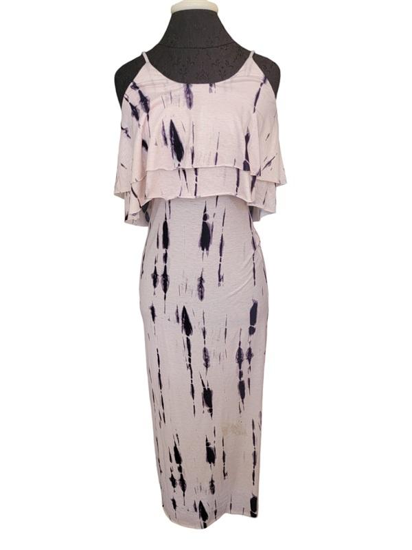 NWT Nicolette L Flounce Maxi Tie Dye Dress Pink Purple 120443