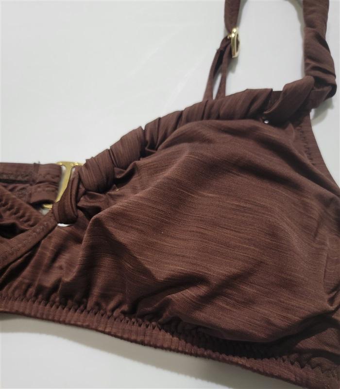NWOT Betsey Johnson L 1 Shoulder Brown Bikini Swim Top 120458