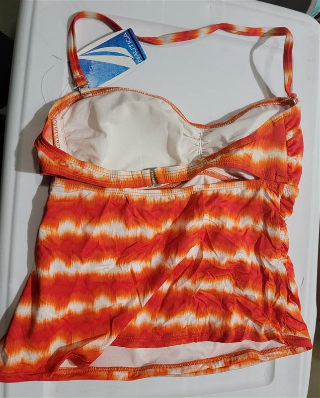 NWT Nautica 6 Bandeau Tankini Orange & White Strip Swimsuit 120463
