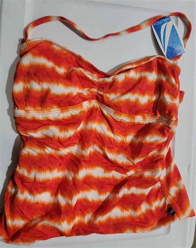 NWT Nautica 6 Bandeau Tankini Orange & White Strip Swimsuit 120463