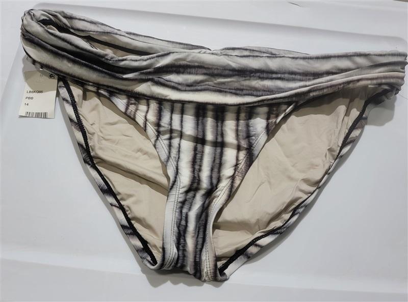 NWT La Blanca Stripe 14 Black Brown Tan Banded Bikini Swim Bottom 120480