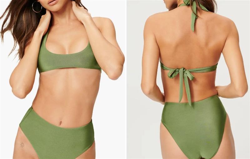 NWOT Good American sz 1 Khloe Halter High Shine Green Bikini Swim Top 120499