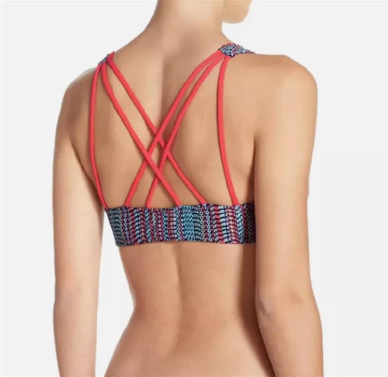 NWOT Lucky Brand D Mosaic Crossback Bikini Swim Top PomPom 120501