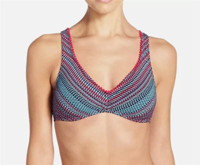NWOT Lucky Brand D Mosaic Crossback Bikini Swim Top PomPom 120501
