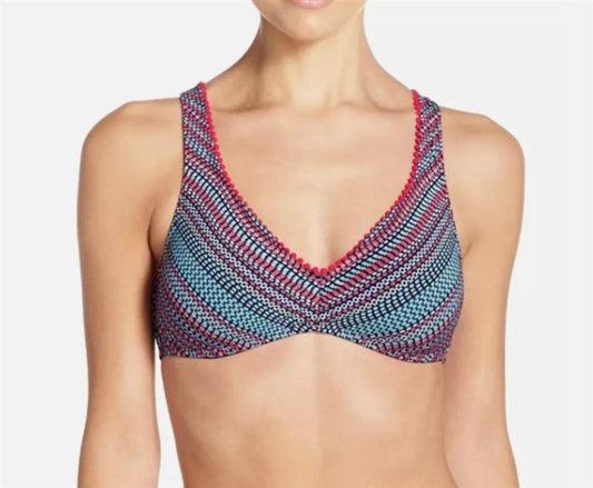 NWOT Lucky Brand D Mosaic Crossback Bikini Swim Top PomPom 120501