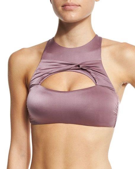 NWT Luxe By Lisa Vogel XS High neck Liquid Luxe Purple Bikini Swim Top 120506