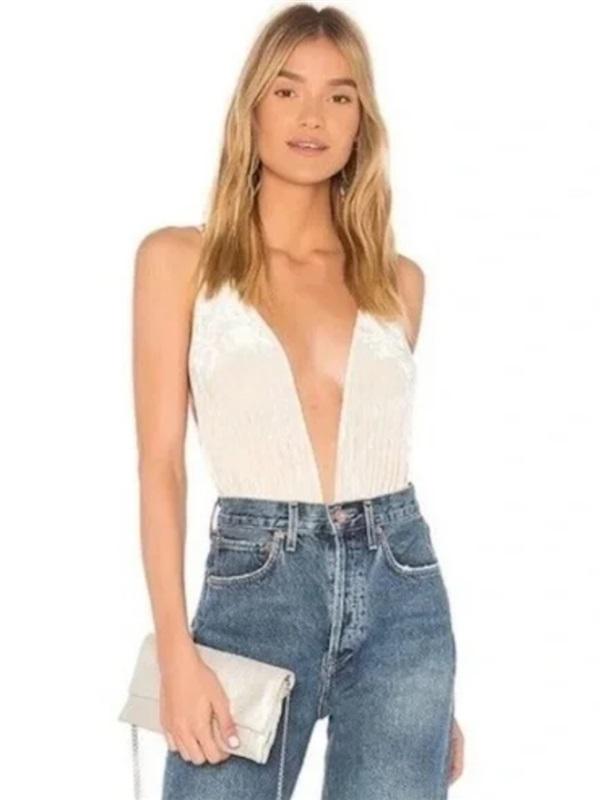 NWT HAH Intimates XS Comin’ in Haht Cream Velvet Bodysuit 120532