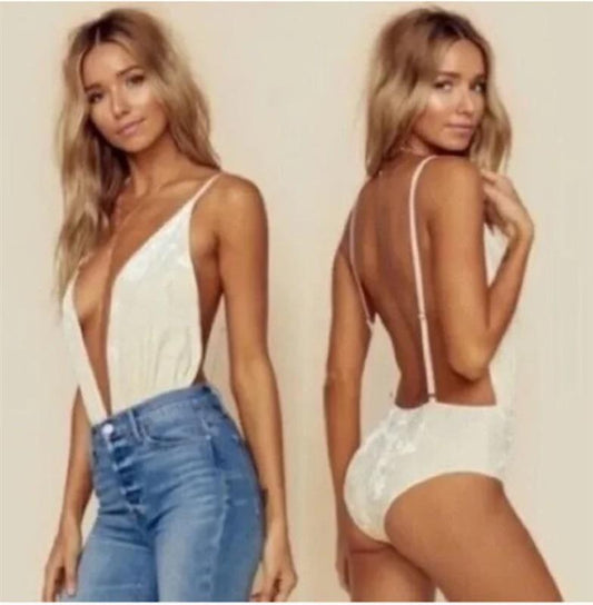 NWT HAH Intimates XS Comin’ in Haht Cream Velvet Bodysuit 120532