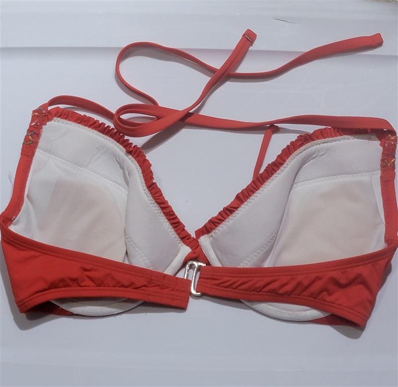 NWOT Lucky Brand D Fiesta Orange Smocked Underwire Bikini Swim Top 120540