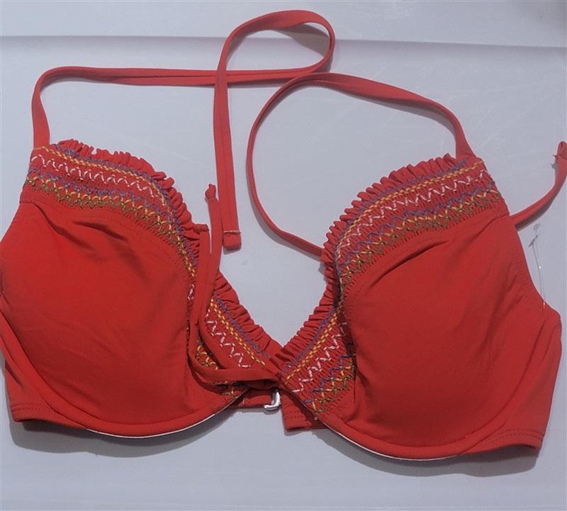 NWOT Lucky Brand D Fiesta Orange Smocked Underwire Bikini Swim Top 120540