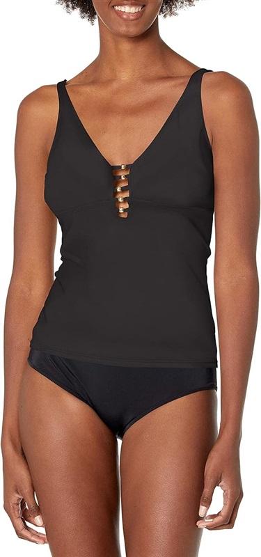 NWT Athena 6 Deep V Olive Green Beaded Tankini Swim Top #120551