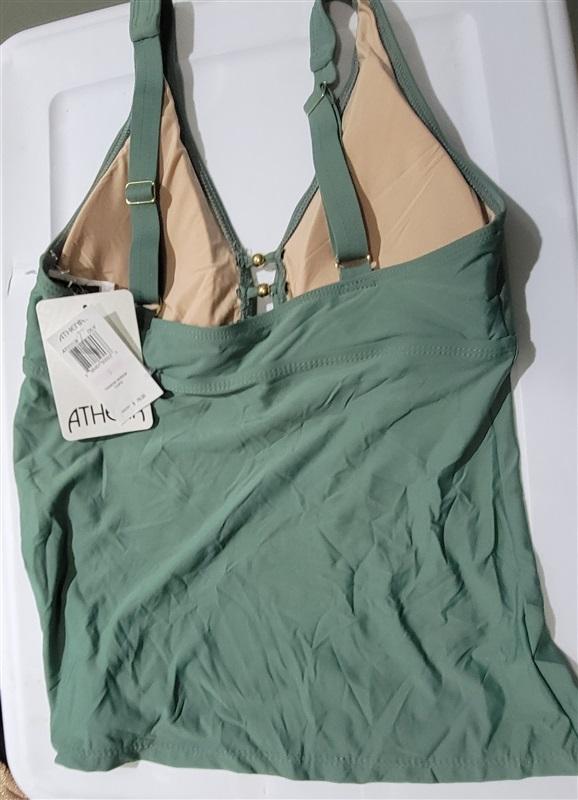 NWT Athena 6 Deep V Olive Green Beaded Tankini Swim Top #120551