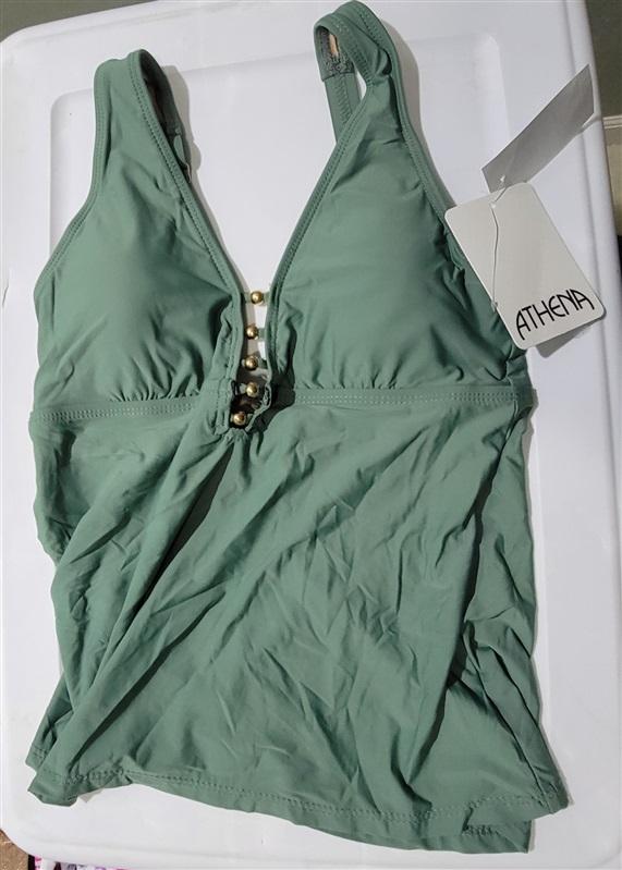 NWT Athena 6 Deep V Olive Green Beaded Tankini Swim Top #120551