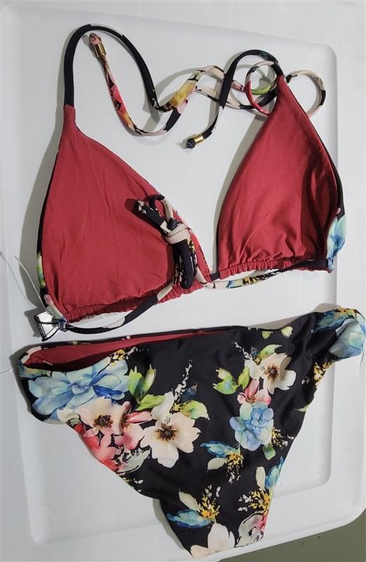 NWT Ella Moss S Amore Watercolor Floral Black Bikini Swim Set Top Bottom 120565
