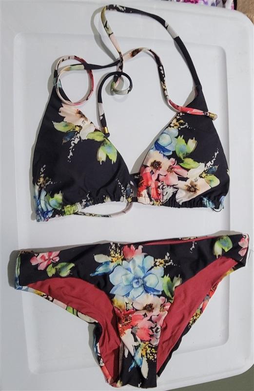 NWT Ella Moss S Amore Watercolor Floral Black Bikini Swim Set Top Bottom 120565