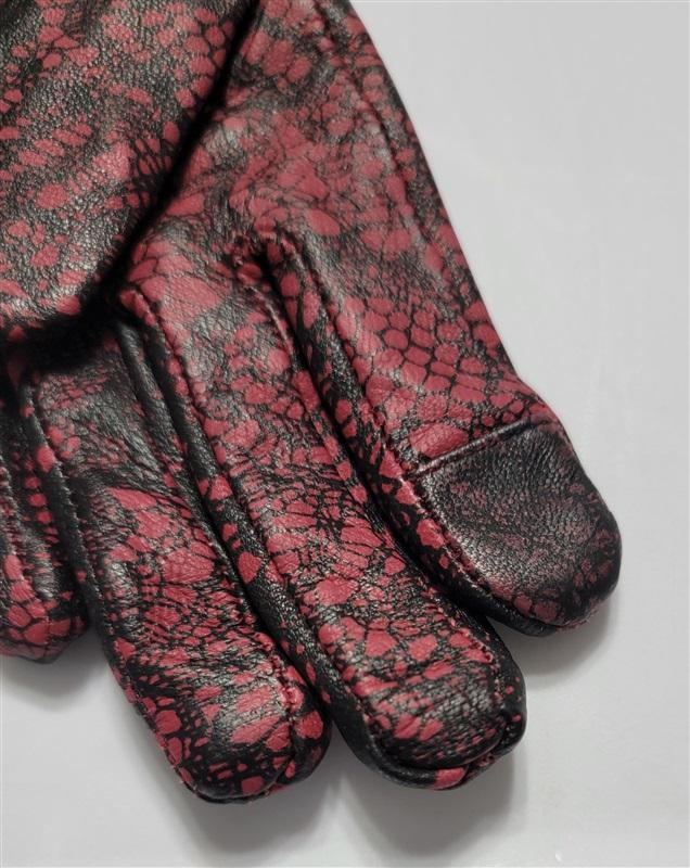 NWOT Harve Benard S Red Black Lace Print Leather Touchscreen Gloves 120575