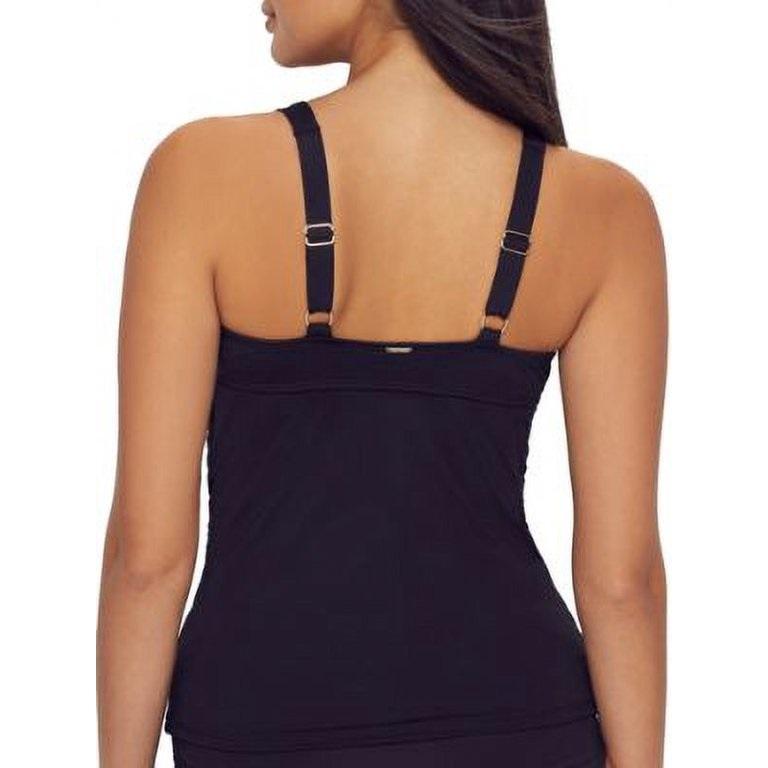 NWT Anne Cole 34D 32DD Black Twist-Front Ruched Tankini Swim Top 120625
