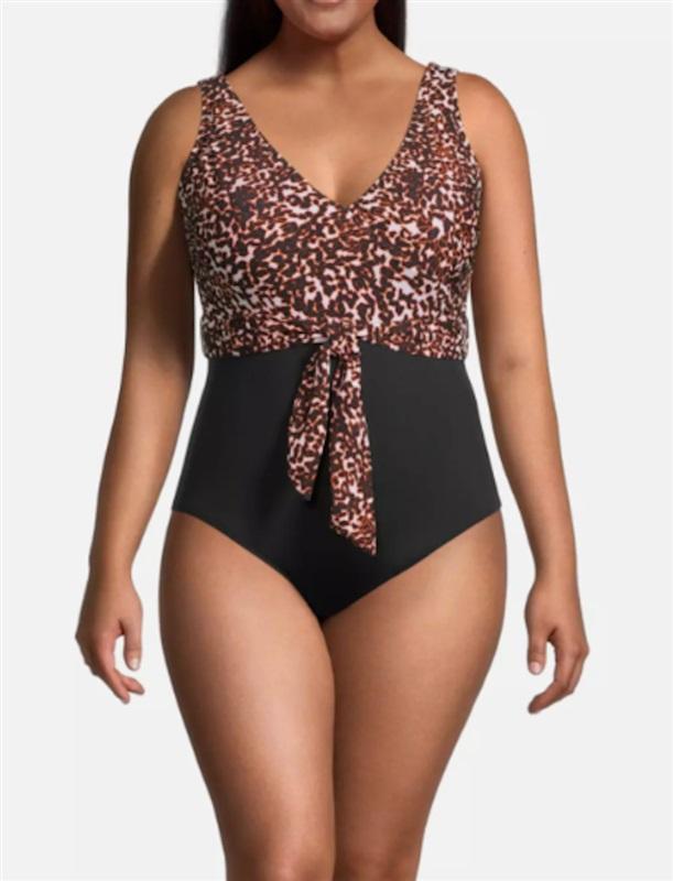NWT Mynah S Cheetah Print Full Coverage Belted V Neck Swimsuit 120702
