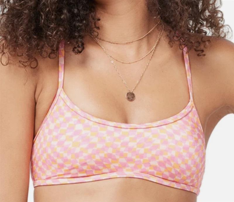 NWT L*Space XL Pamela Bikini Top Swimsuit Pink Orange White 120714