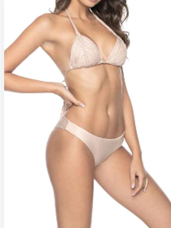 NWT Pilyq PQ L Shell Basic Ruched Teeny Bottom Sparkly Ecru 120752