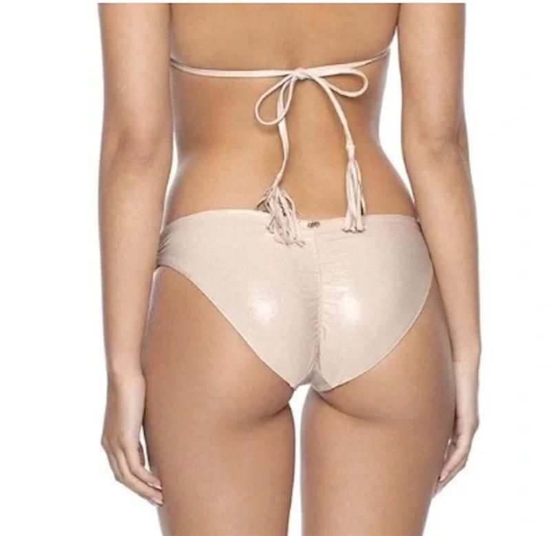 NWT Pilyq PQ L Shell Basic Ruched Teeny Bottom Sparkly Ecru 120752