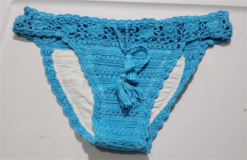 NWOTD Pilyq L Dreamy Blue Crochet Tie Front Tassel Bikini Swim Bottom 120754