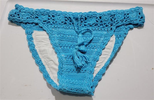 NWOTD Pilyq L Dreamy Blue Crochet Tie Front Tassel Bikini Swim Bottom 120754