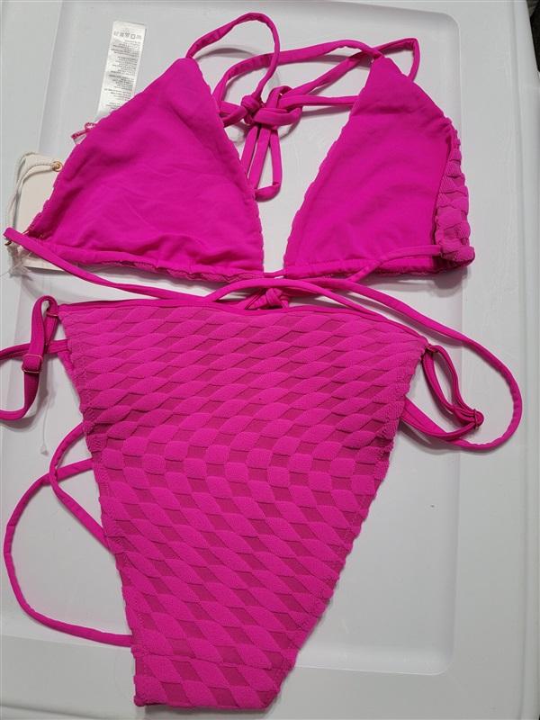 NWT Good American 3 Jacquard Better Hawiian Pink Bikini Top Bottom Set 120764
