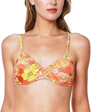 NWT Sanctuary Orange Yellow Floral Mango V-Neck Bikini Top 120784