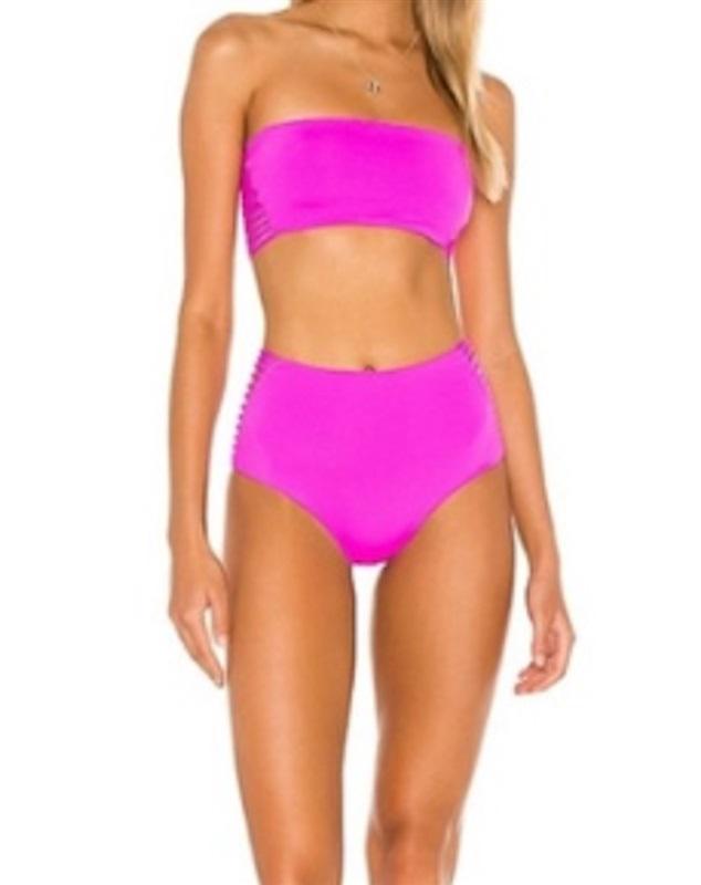 NWOT L*Space L Harrington Bitsy Pink Strappy Hi Waist Bikini Swim Bottom 120785