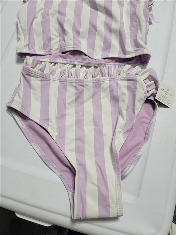 NWT Habitual Kids 10 Purple White Stripe Ruffle Bikini Top & Bottom 120795