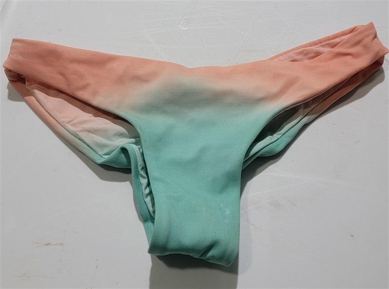 NWOT Pilyq L Pink Green Ombre Ruched Cheeky Bikini Swim Bottom 120807
