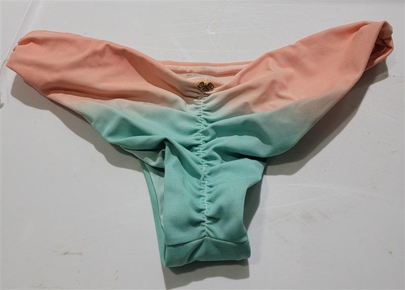NWOT Pilyq L Pink Green Ombre Ruched Cheeky Bikini Swim Bottom 120807