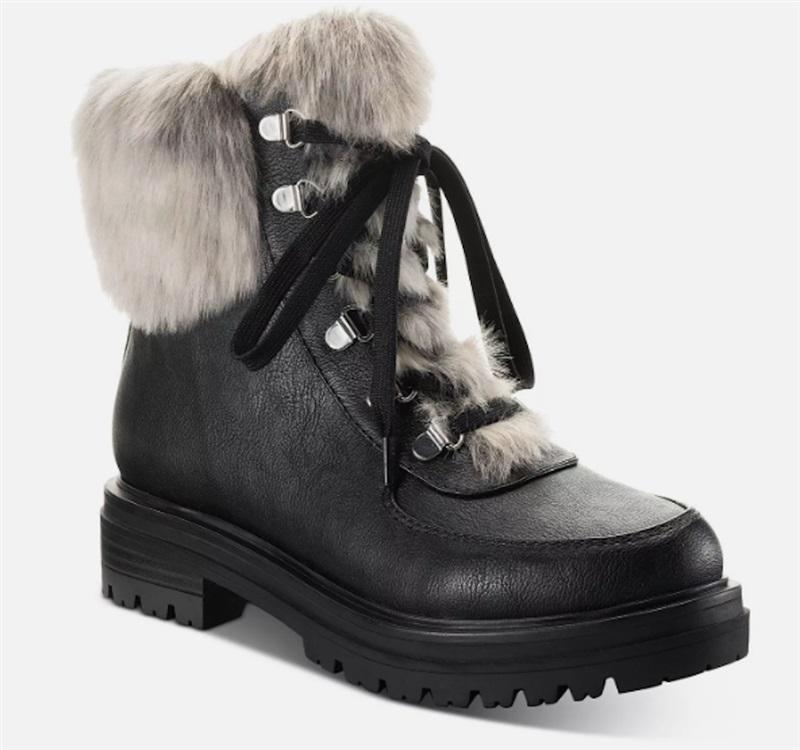 NWOT Sand + Stone 5.5 Orlaa Lug Sole Fur Ankle Boot Black 120820