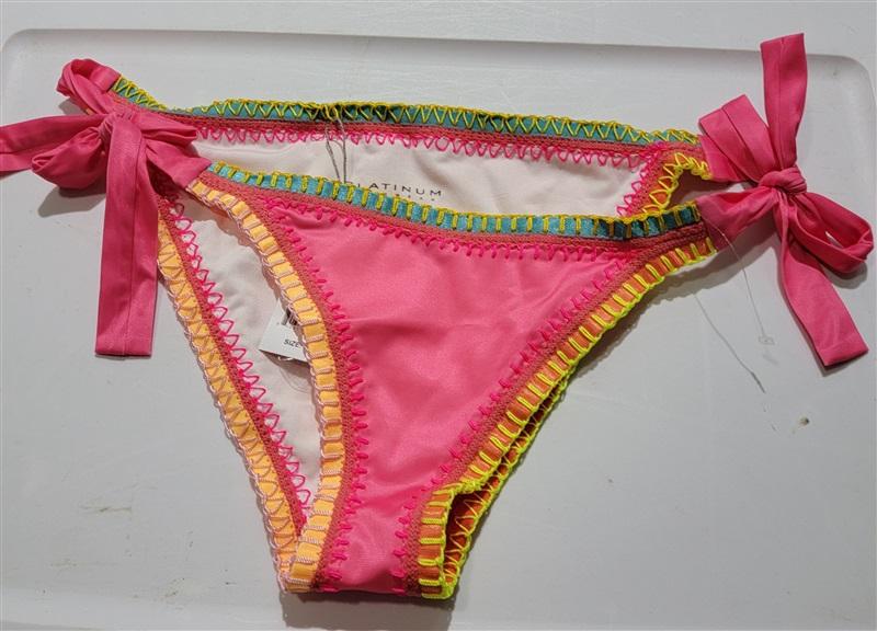 NWT Pilyq Platinum Crochet Trim S Side-Tie Bikini Swim Bottoms Pink 120826