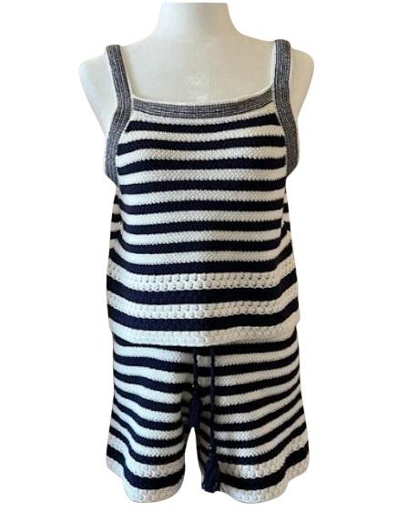 NWT House of Harlow M Blue & White Stripe Knit Short Set 120842