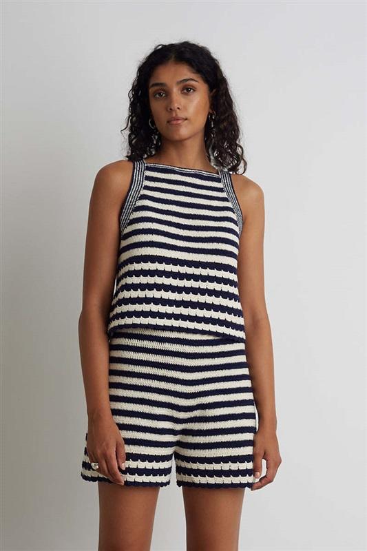 NWT House of Harlow M Blue & White Stripe Knit Short Set 120842