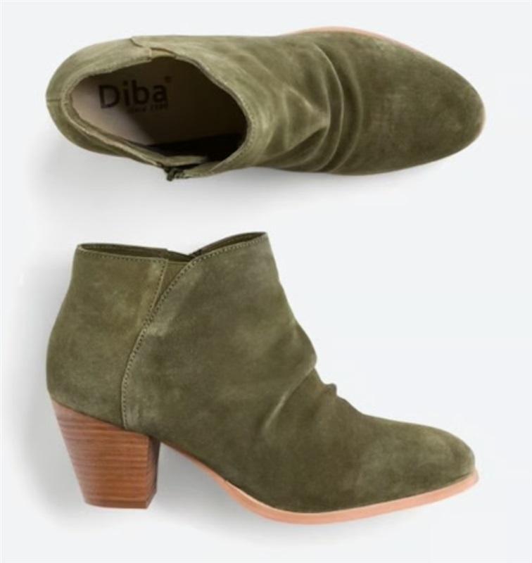 NWOT Diba 6.5 Sandra Olive Suede Stacked Heel Boots 120867