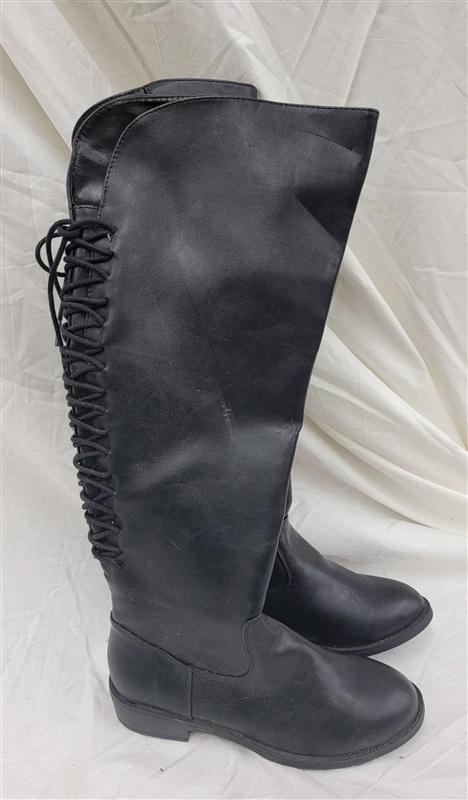 NWOT New Direction 6 Over The Knee Boots Lace Up Faux Leather Black 120877
