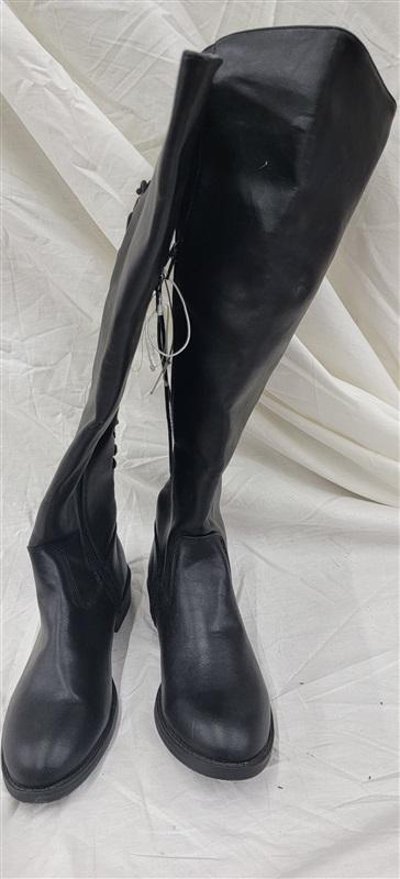 NWOT New Direction 6 Over The Knee Boots Lace Up Faux Leather Black 120877