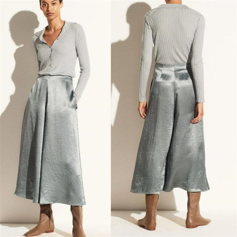 NWT Vince 20 Drape Azure Stone Satin Culottes Trouser Pants 120898