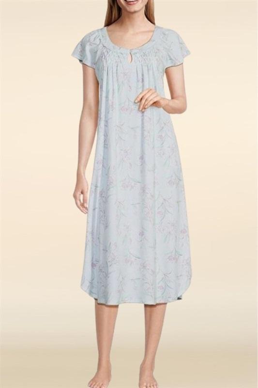 NWT Miss Elaine SM Short Sleeve Cottonessa Floral-Printed Long Nightgown 120904